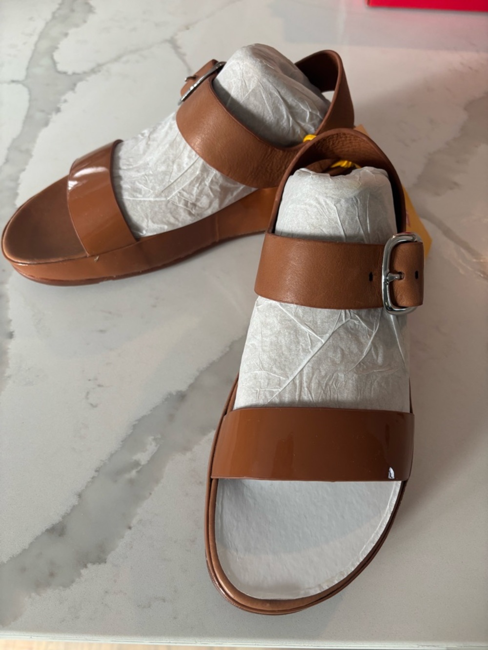Fitflop Tan Patent & Leather Dual-Strap Sandals